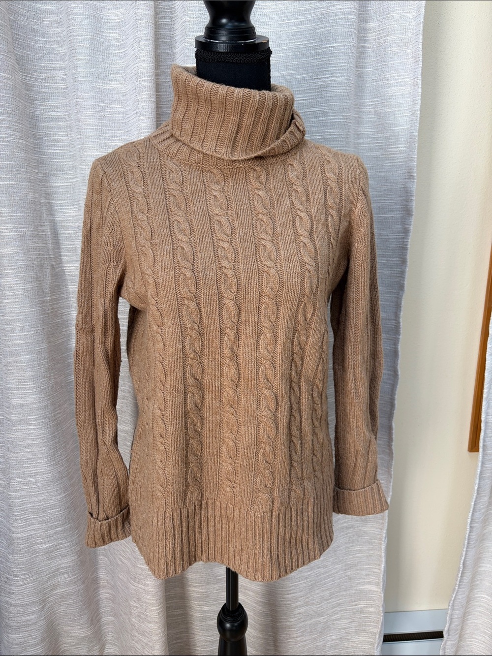 J. Crew Cable Knit Turtleneck Sweater in Camel